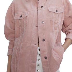 Zara Rose Pink Corduroy Size XS Oversized Pink Jacket With Frayed Edges